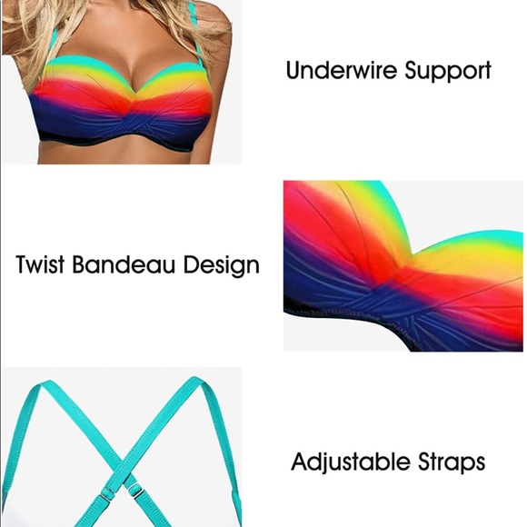 AStylish multi color rainbow ombré bikini 12-14 - Picture 3 of 7